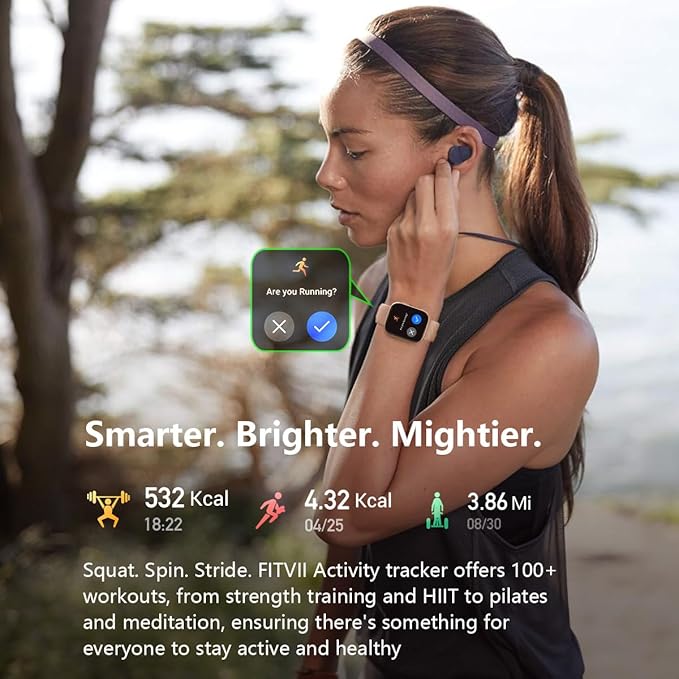 FITVII Health & Fitness Tracker (Answer/Make Calls), Smart Watch with 24/7 Heart Rate and Blood Pressure, Sleep Tracking, Blood Oxygen Monitor, 120+ Sport Mode Activity Tracker for Women Men