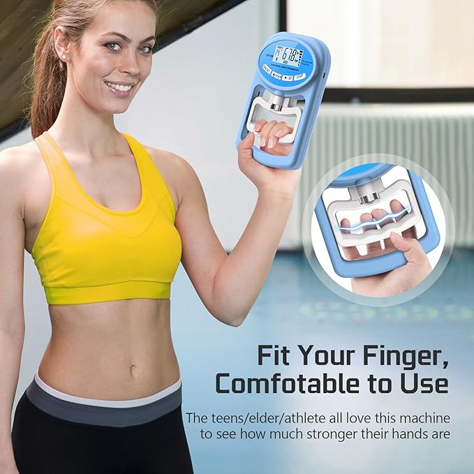 Hand Grip Strength Tester Trainer - Electronic Hand Dynamometer Forearm Grip Strengthener Exerciser Digital Training Gauge 265 Lbs 120 Kgs for Sport Home School Use