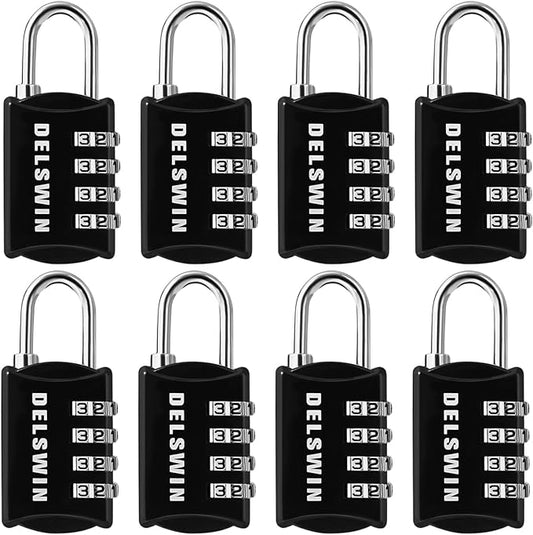 DELSWIN 4-Digit Gym Locker Lock - 8 Resettable Combo Locks for Toolbox, School Locker, Travel Luggage, Backpack, Gate, Shed