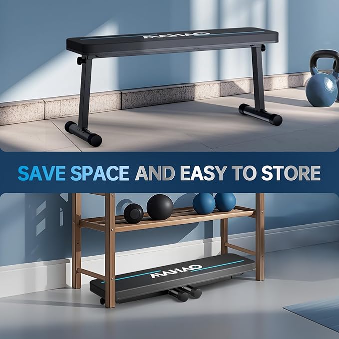 Flat Weight Bench, Foldable Workout Bench for Home Gym with 660 LBS Weight Capacity, Flat Bench Press for Full Body Workout, Black MB20