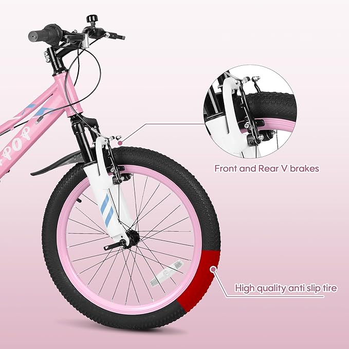 20 24 Inch Kids Bike, 7-Speed Girls Boy Mountain Bike, Front Suspension Fork Kids' Bicycles Girls Boys Bikes Ages 8-12, Front and Rear V Brakes