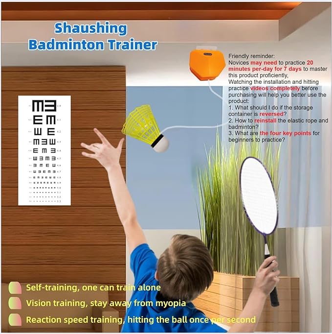 Rebound Badminton Trainer,Self Training Badminton,Automatic,Remote Control Height Adjust,5Pcs