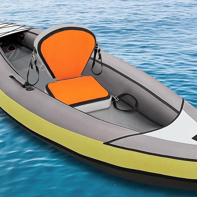 Kayak Seats,Inflatable Kayak Seat,Adjustable Boat Seat,Thicken Seat Cushion for Kayaks Padded,Cushioned Fishing Seats w/Back Support Adjustable Strap for Kayaking Canoeing Drifting (Orange)