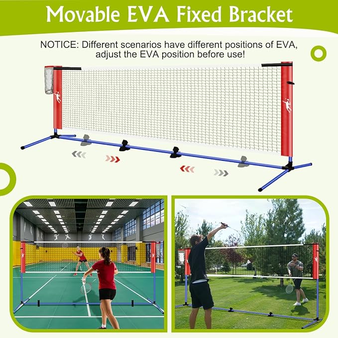 Pickleball Badminton Net Set for Backyards, All-in-One Portable Volleyball Combo Set with Adjustable Net, Volleyball Pickleball Paddles & Badminton Rackets for Indoor Outdoor