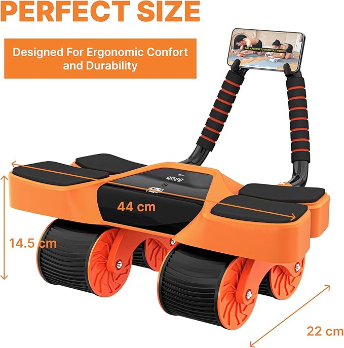 2025 New 4-Wheel Abdominal Roller with Elbow Support : Latest Upgraded High-Performance Exercise Machine With Automatic Rebound, Multi- layered Anti-Slip Design with Calorie Counting LCD Screen