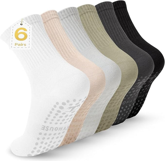Ivyhouse Pilates Yoga Socks with Grips for Women - Crew Length Ballet Barre Socks - Sticky Workout Hospital Socks