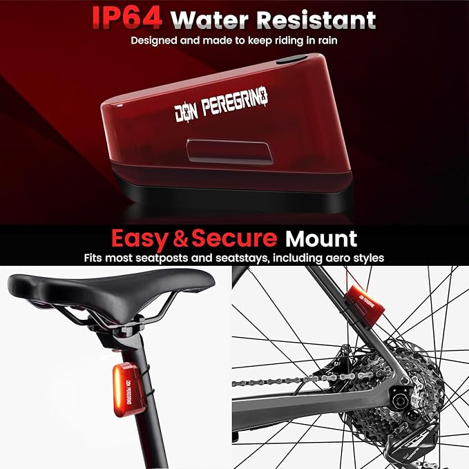 Rear Bike Light 80 Lumen 2 Pack – Rechargeable USB C, Waterproof IP64, 5 Modes Steady/Flash with Memory Function, DON PEREGRINO M1 Bicycle Tail Light