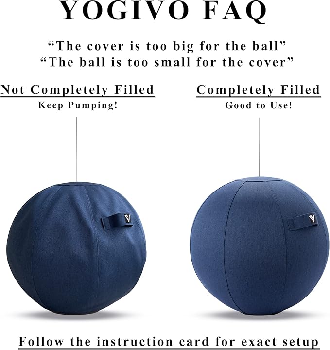 Sitting Ball Chair, Yoga Ball Chair Exercise Ball Chair for Home Office Desk, Stability Ball for Fitness & Pilates, Ergonomic Balance Ball Seat with Cover and Pump