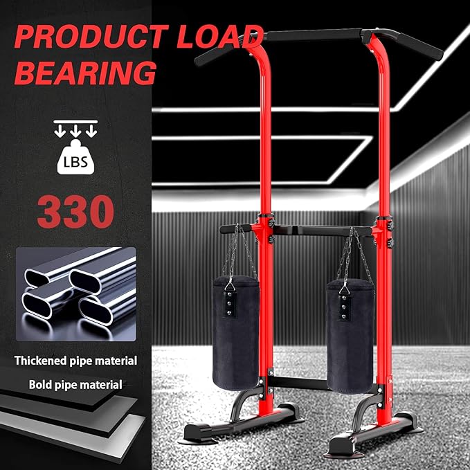 soges Power Tower Pull Up Bar Station, Free Standing Pull Up Rack Dip Station for Home Gym, Height Adjustable Home Strength Training Fitness Workout Equipment