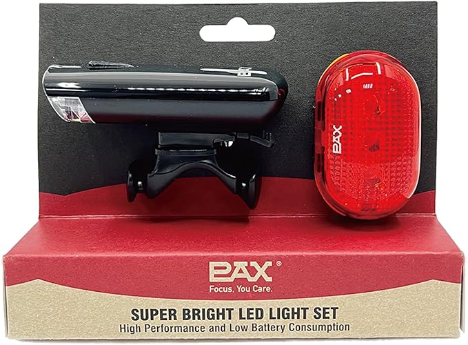 PAX Bike Lights, Super Bright LED Light Set, Bicycle Front Light and Rear Light, Water Resistant, Multi Light Mode, Easy to Install for Mountain Bike, Road Bike and Others