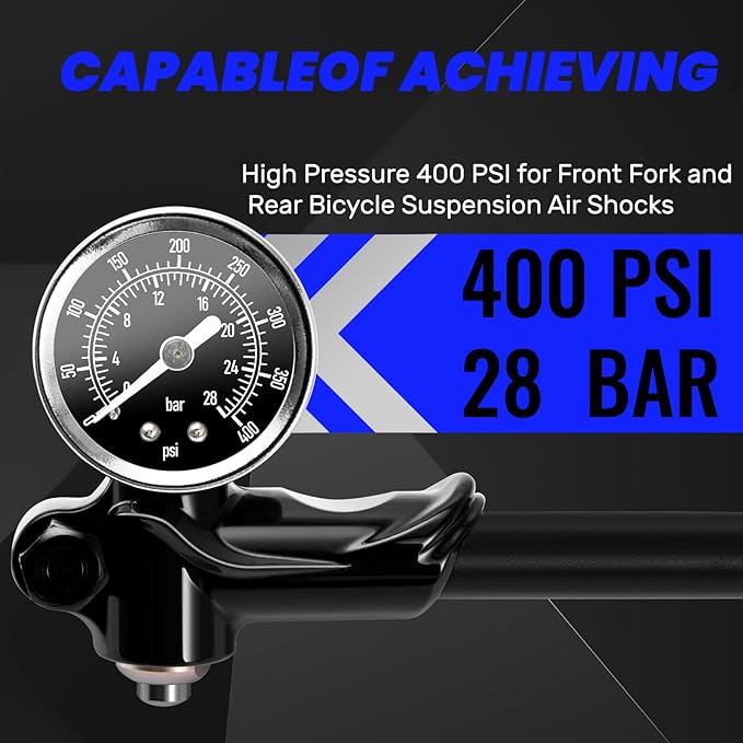 High Pressure Shock Pump: Bike Shock Air Pump with Gauge 400 PSI for Fork and Rear Bicycle Suspension,Mini Mountain Bicycle Pump Fits Schrader Valve