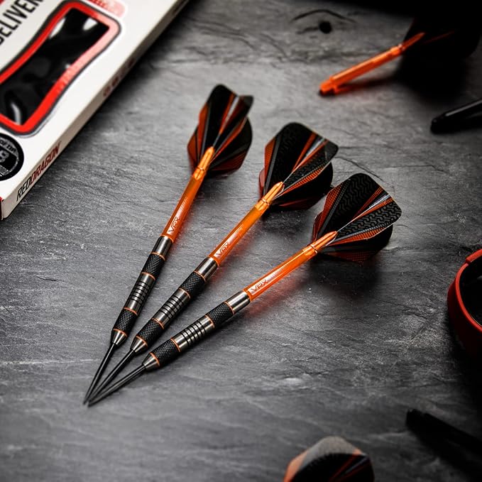 RED DRAGON Amberjack Series Darts Set with Flights and Shafts (Stems)