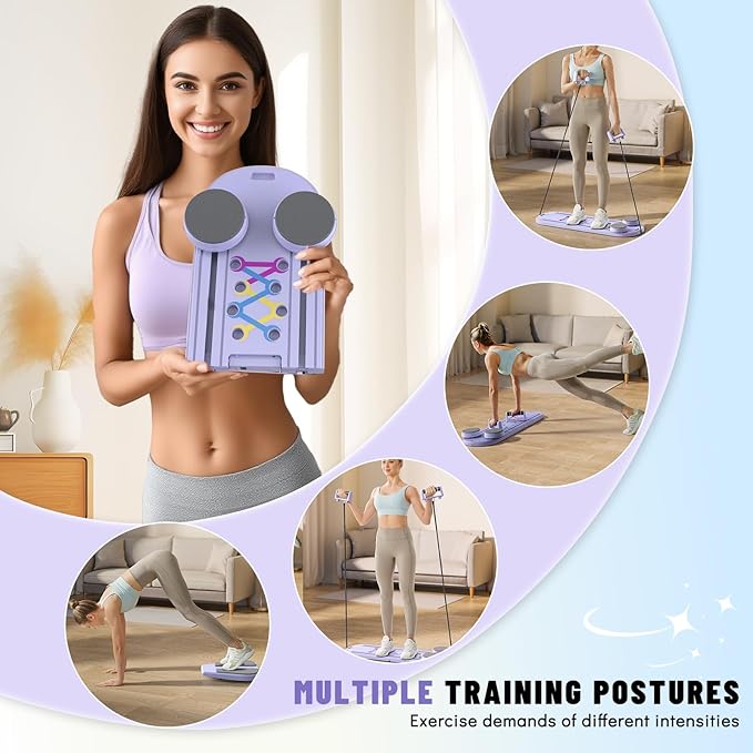 Pilates Board - Pilates Reformer Set with Timer, 7 in 1 Multi-Purpose Foldable Reformer Pilates Machine, Portable Pilates Equipment for Women, Home Workout, Fitness, Exercise, Abs, Core