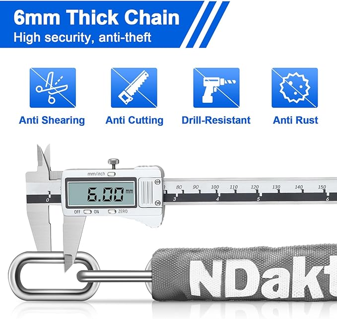 NDakter Bike Chain Lock, 5 Digit Combination Heavy Duty Anti Theft Bicycle Chain Lock,2.62/3.2/4.27/5/6Ft Long Security Resettable Bike Locks for Bike, Bicycle, Scooter, Door, Gate, Fence-4/6mm Thick