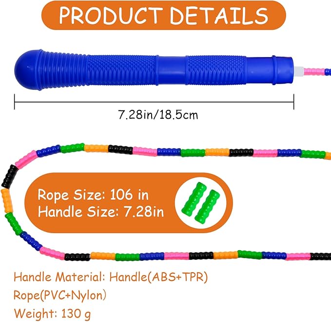Beaded Jump Rope 1 Pack/2 Pack, ACEONE Segmented Skipping Rope for Kids Adults, Adjustable Tangle-Free Toddler Jumping Rope for Fitness Exercise Training