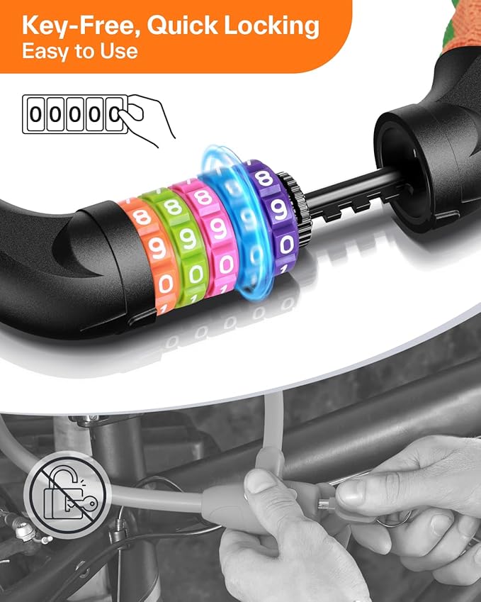 Sportneer Bike Lock: 5 Digit Combination High Security Anti Theft Bike Chain Lock - 3.2/3.6/4ft Heavy Duty Keyless Bicycle Lock for Bike, Motorcycle, Scooter, Door & Gate - 4/6mm Thick, Easy to Use