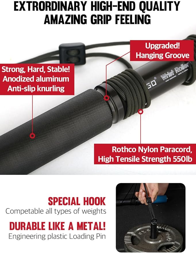 GD Hanging Wrist Roller Forearm Blaster- Forearm Strengthener Exercise Equipment Wrist Trainer for Muscle building and Injury prevention Hand Grip Strength