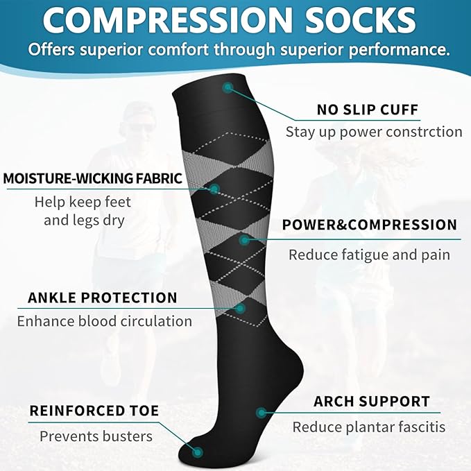 6 Pack Copper Compression Socks for Women and Men Circulation-Best Support for Medical, Running,Nursing,Athletic