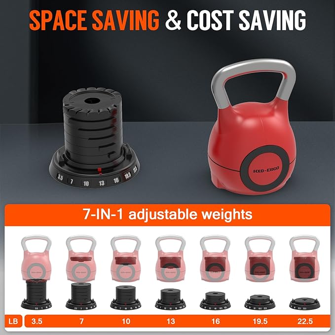 Adjustable Kettlebell Weight Set-Quickly Adjusts 7 Weights,Ergonomic kettlebell sets for Home Gym