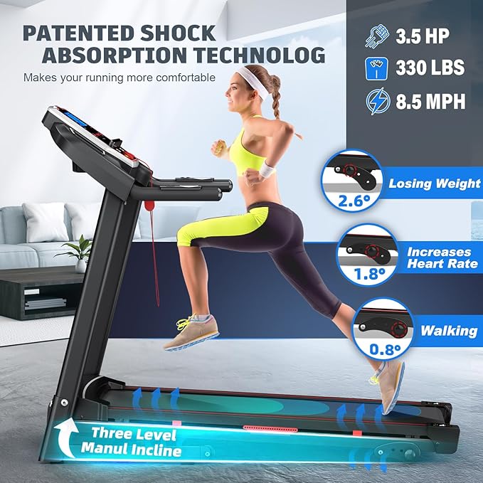 Walking Pad Treadmill Treadmills for Home Folding Treadmill with Incline 3.5HP Quiet Brushless, Running Machine 330 Lbs Capacity, App, Pulse Sensor Heart Rate with LCD Display Holder for Cup & Phone