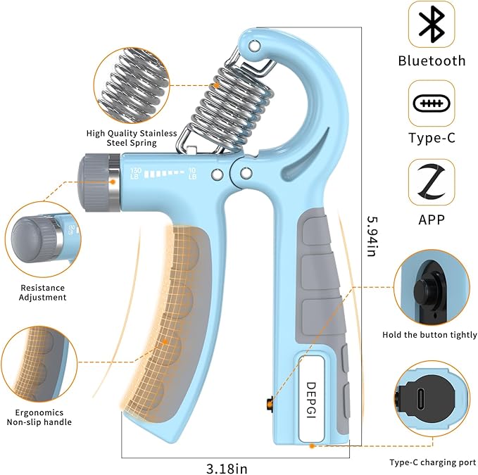 DEPGI Smart Grip Strength Trainer with App, Digital Hand Gripper with 10-130LB Resistance for Muscle Building & Injury Recovery（2 Pack)