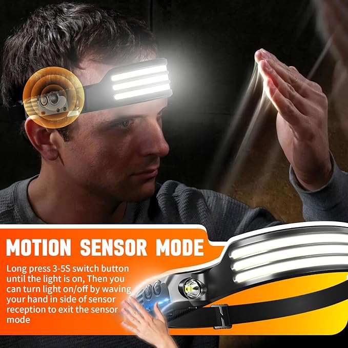 6 Pack Headlamp Rechargeable, LED Headlight Flashlight Super Bright with 230° Wide Beam, Motion Sensor, 5 Modes Waterproof Head Lamp for Outdoor Hiking Running Camping