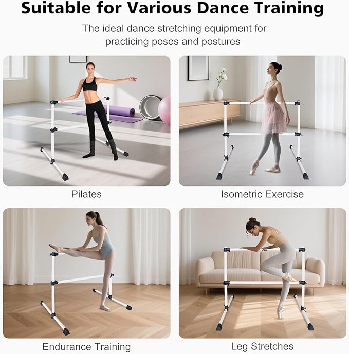 4FT/6FT Freestanding Ballet Barre Wood/Steel Height Adjustable from 7 to 46 inch Ballet Bar Portable Double Dance Bar for Home Workout and Stretch