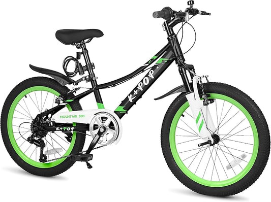20 24 Inch Kids Bike, 7-Speed Girls Boy Mountain Bike, Front Suspension Fork Kids' Bicycles Girls Boys Bikes Ages 8-12, Front and Rear V Brakes