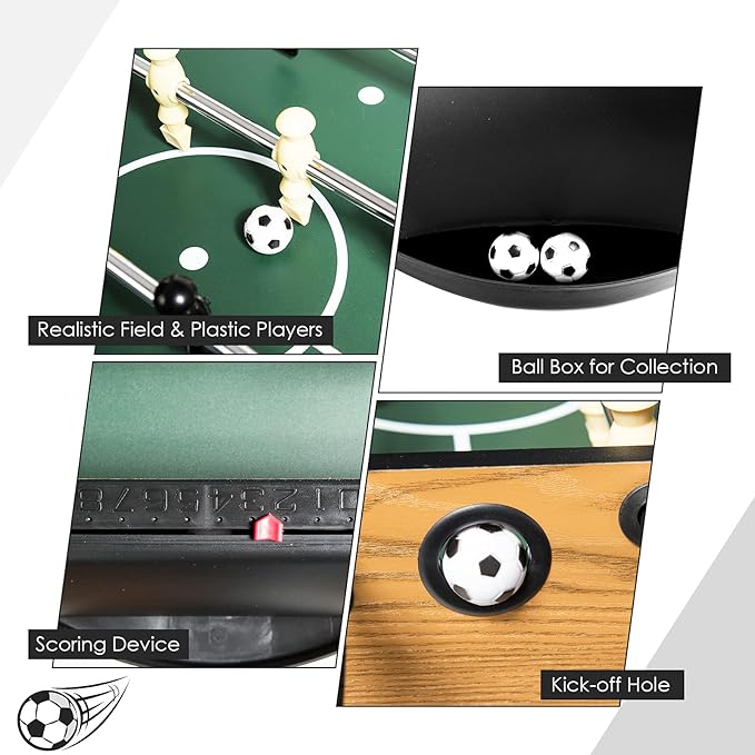 RELAX4LIFE 48'' Foosball Table, Wooden Soccer Game Table with 2 Footballs, Score Devices, Recreational Foosball Games for Kids & Adults, Arcade Table for Pub, Bars, Parties Family Night Game