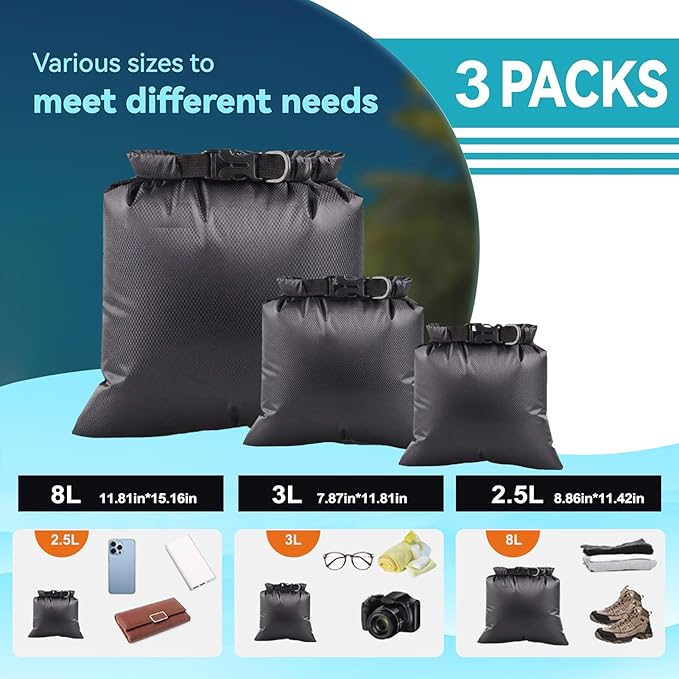6PCS Dry Bags Waterproof, Lightweight Dry Bags for Kayaking Waterproof，Outdoor Waterproof Bag for Kayaking Hiking Boating Camping