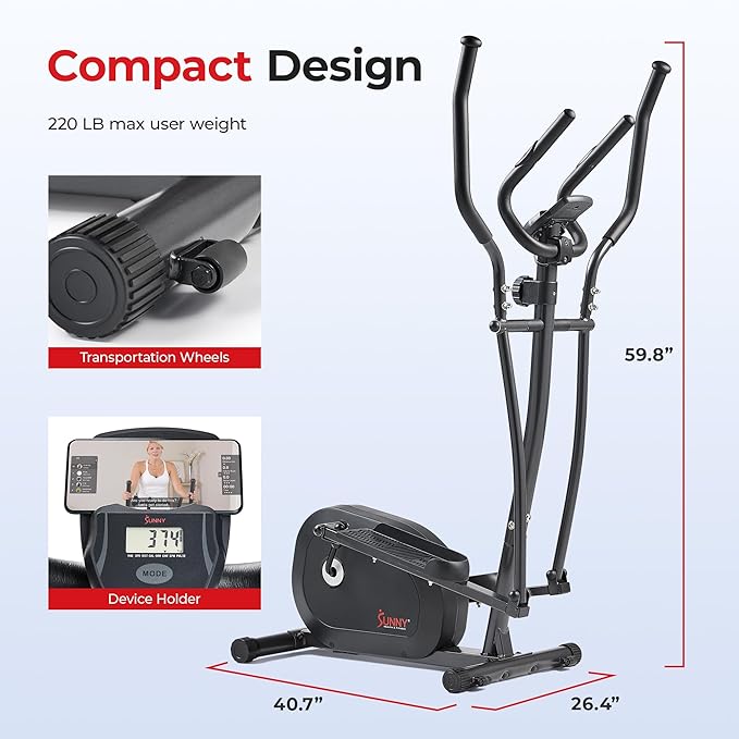 Sunny Health & Fitness Smart Upright Elliptical w/Pulse Sensor Built-in, Indoor Full-Body Cross-Training & Cardio Exercise Machine for Home, Free SunnyFit App Connection, Optional Long Stride Length