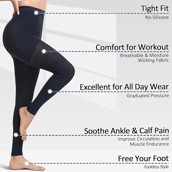 beister Medical Compression Pantyhose for Women & Men, 20-30mmHg Graduated Support Tights, Opaque Footless Waist High Compression Stockings & Leggings for Varicose Veins, Edema, Flight, DVT