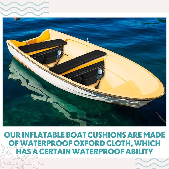 35 x 14 Inch Dinghy Boat Seat Cushion and Underseat Storage Bag with Pockets Black Thick Sponge Seat Bench Cushion for Inflatable Boat Water Resistant Outdoor