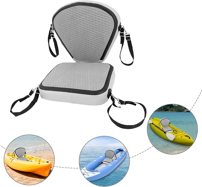 Thickened Kayak Seats with Back Support EVA Universal Paddle Board Seat with 4 Adjustable Straps Inflatable Valve Cover Sit On Top Cushioned Canoe Backrest Seat for SUP,Fishing Boat (Grey)