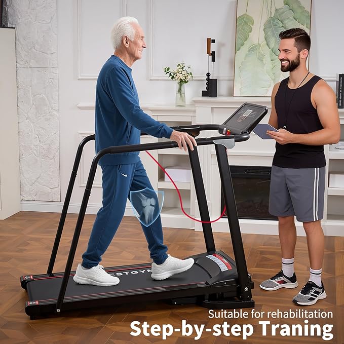 Walking Treadmill with Long Handrail for Balance,Recovery Fitness Exercise Machine Foldable Treadmills for Home with Holder LCD Display,Treadmill for Seniors 300 lbs Capacity