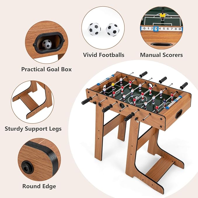 Goplus Folding Foosball Table, 27” Wooden Soccer Game Table with 2 Footballs & Score Keepers, Indoor Outdoor Portable Football Game Set for Kids Adults, Arcades, Bars, Parties, Family Nights