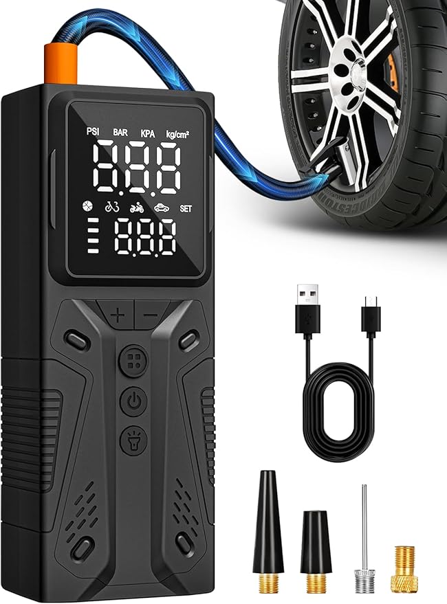 AIRSURE Tire Inflator Portable Air Compressor, High-Speed 150PSI Cordless Air Pump for Car Tires with Powerful Battery, Auto Shut-Off - Portable Tire Pump for Car, Bike, Motorcycle and Balls