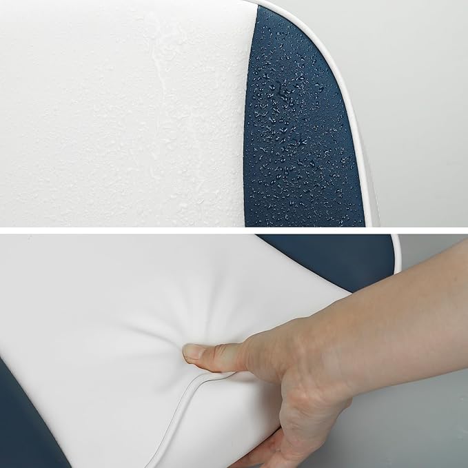 Folding Boat Seat Low Back Fishing Boat Seats with Caddy Organizer, White/Blue/White