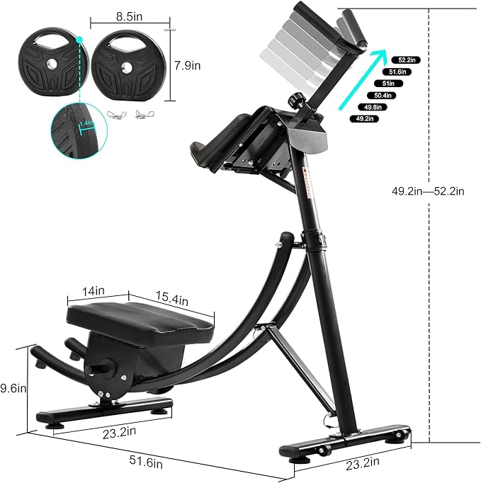Deluxe Abdominal Crunch Coaster, 2023 Upgraded Ab Machine, Foldable Abdominal Exercise Machine, 6 Pack ABS Workout Equipment for Home gym with LCD Monitor, 2pc Weight Blocks(black)