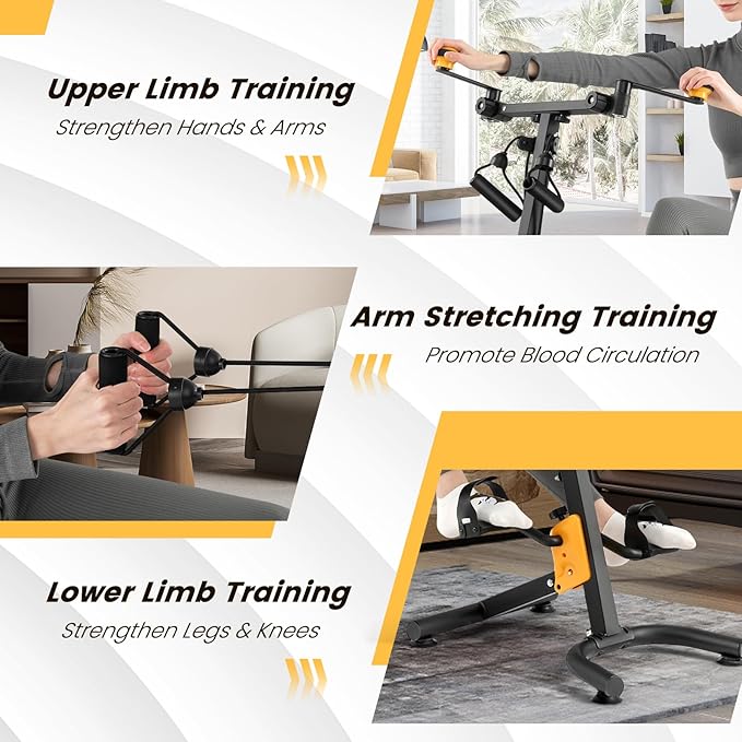 Goplus Foldable Pedal Exerciser for Seniors, Hand Arm Leg Knee Physical Therapy Exercise Bike w/Adjustable Height, Handgrip, Resistance Band, Recovery Home Workout Equipment for Elderly