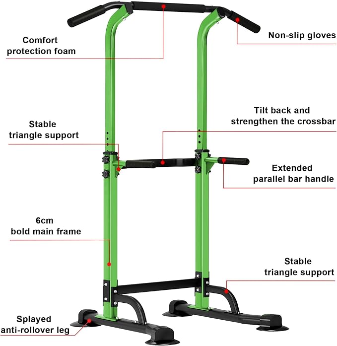 SogesHome Power Tower Pull Up Bar and Dip Station Adjustable Height Dip Stand Multi-Functional Strength Training Fitness Workout Station