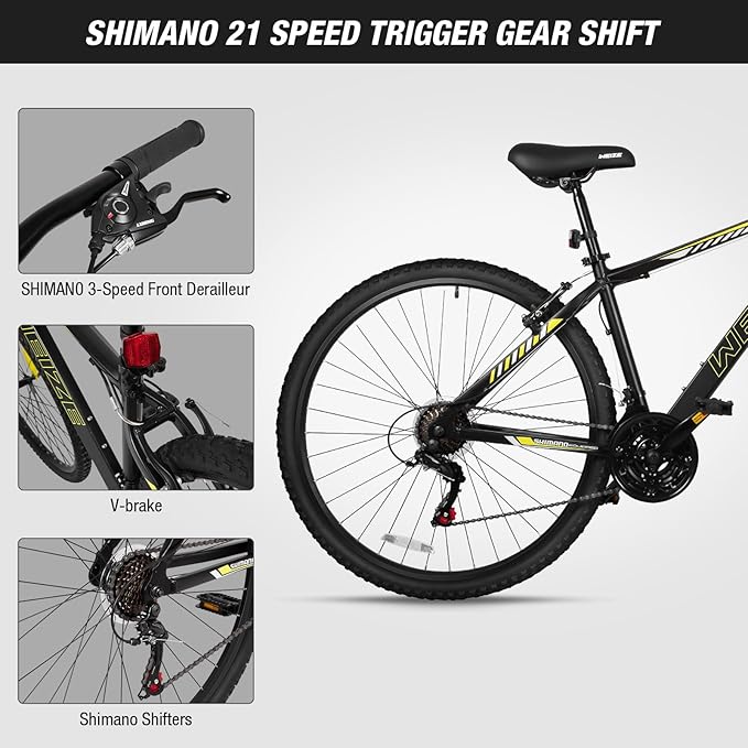 WEIZE Hardtail Mountain Bike, 29 Inch Wheels Outdoor Cycling Bike, 21-Speed Trigger Shifter, Aluminum Frame for Men and Women, Comfort Saddle, MTB Bicycle with Suspension Fork