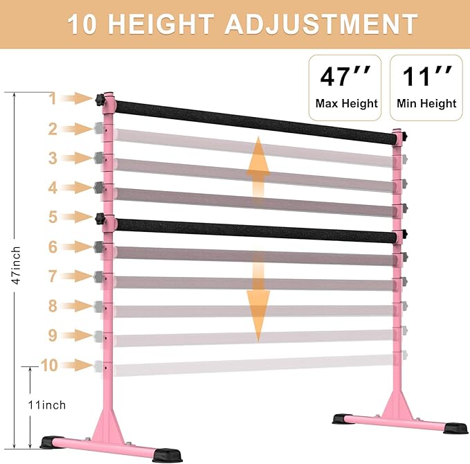 Height Adjustable Ballet Barre, Heavy Duty Freestanding Dance Bar, Anti-Slip Sturdy for Kids & Adults, Ideal for Home, Ballet, Fitness, Yoga