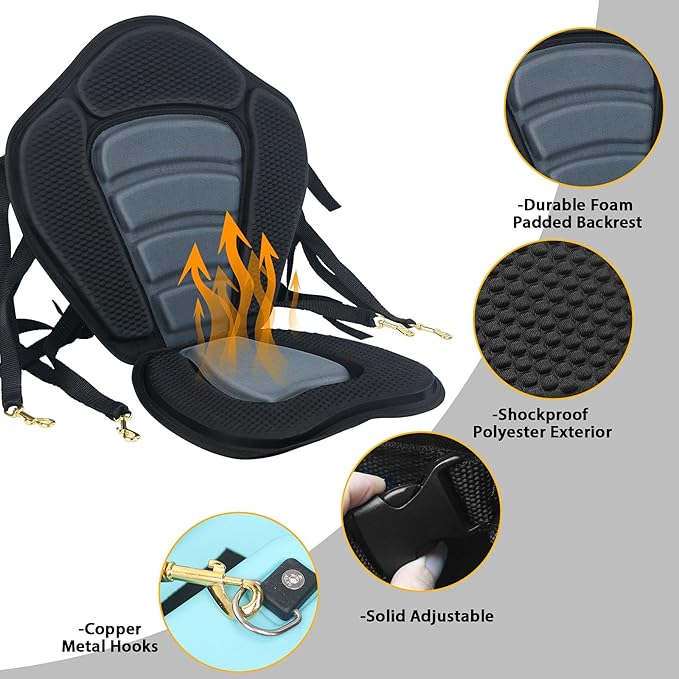 HLOGREE Kayak Seats - 1/2 Pck, Thicken Padded Seat Cushion with Back Support, Canoe & Ocean Sup Compatible