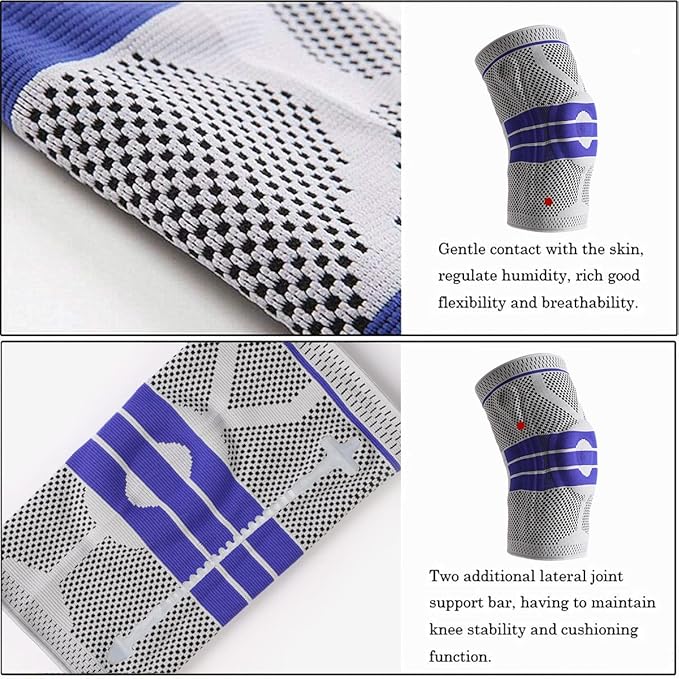 Knee Brace Compression Sleeve for Knee Pain Wraps Patella Stabilizer with Silicone Gel Spring Support, Hinged Kneepads Protector for Meniscus Tear Arthritis Men Women