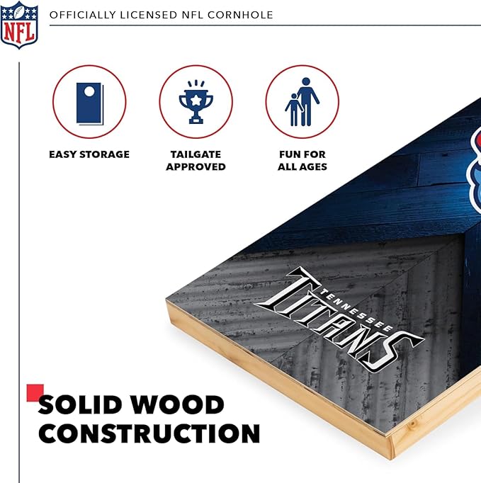 Wild Sports NFL Football 2' x 4' Regulation Size Solid Wood Cornhole Set with Direct Print HD Team Graphics Great Gift for Any Football Fan! Bean Bag Toss Family Outdoor Game