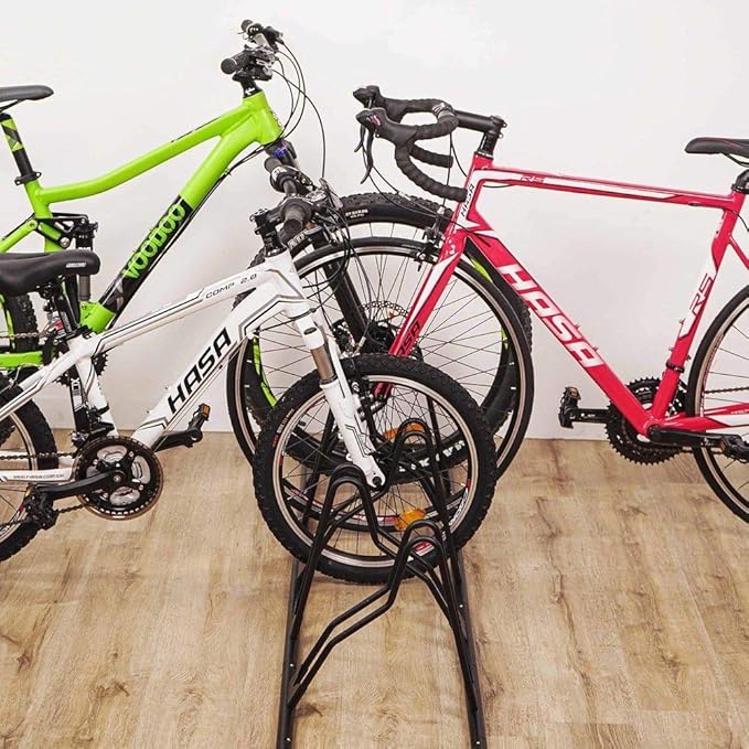 CyclingDeal Bike Rack Floor Parking Bike Stand for up to 6 Bicycles | Indoor, Home & Garage Storage Rack | Stable & Secure Bicycle Stand w/Tire Grooves Up to 29", Holding Plates & Custom Spacing