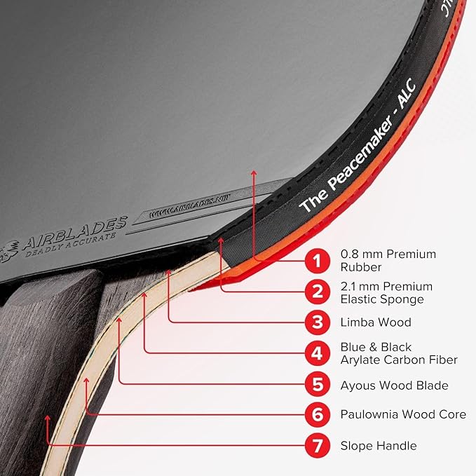 The Peace Maker ALC - Professional Ping Pong Paddle - Carbon Fiber Table Tennis Racket Producing Maximum Spin & Control for All Levels - Hard Carry Case & Ergonomic Handle.