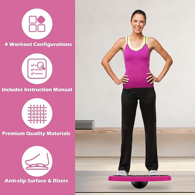 4-In-1 Aerobic Balance Board and Step Up Exercise Platform - Adjustable Multifunctional Balance Board Slant Board, Steppers for Exercise - Home Workout Non Slip Stepper Platform