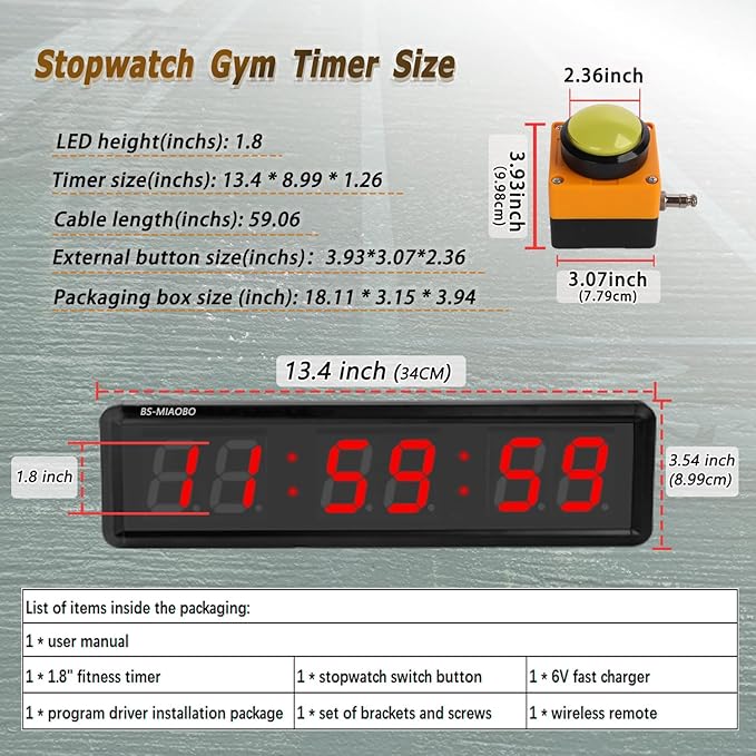 Independent Button Type 1.5-inch Fitness Room Rest Timer, Suitable for Gym Exercise/School/Home Exercise/Boxing Gym/Indoor Rock Climbing (1.8-inch Data PC Transmission Mode)